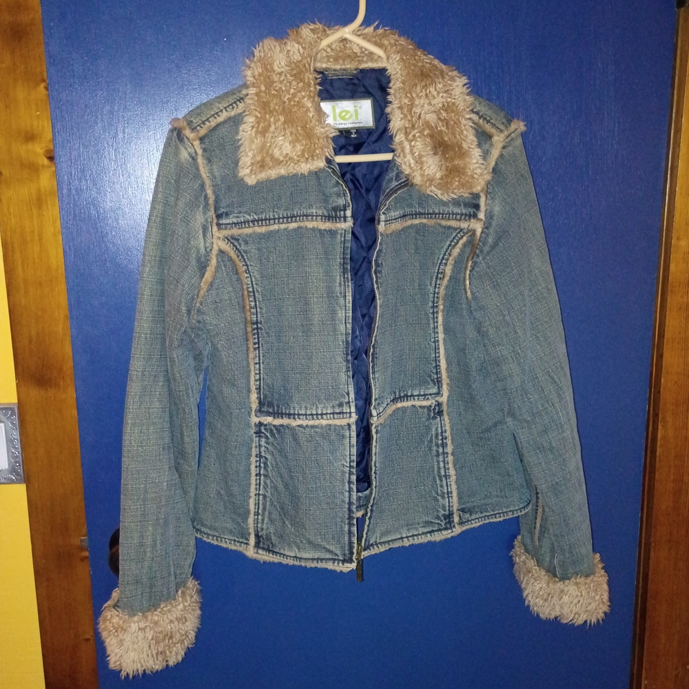 LEI Blue Denim Jacket with Tan Faux Fur